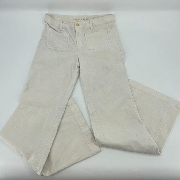 Michael Kors Pants - Michael Kors Womens Pants 8 Ivory Flared Corduroy Zip Light Wash Logo Mid Rise